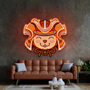 Cat Wearing Samurai Helmet LED Neon Sign Light Pop Art