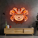 Cat Wearing Samurai Helmet LED Neon Sign Light Pop Art