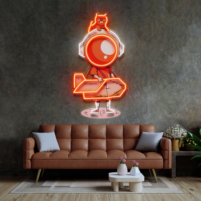 Children In Cardboard Plane LED Neon Sign Light Pop Art