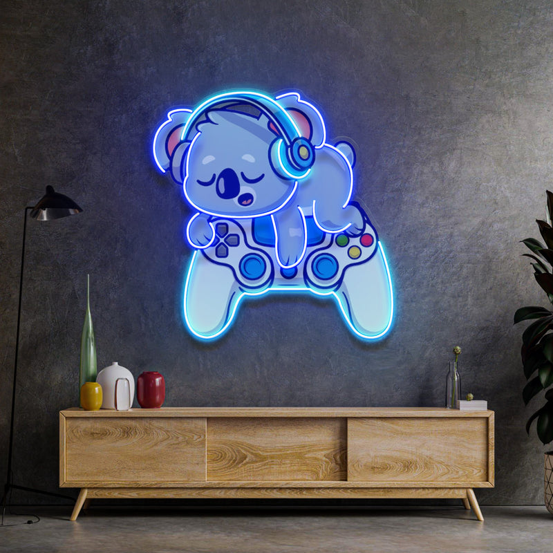 Cute Koala Sleeping Game LED Neon Sign Light Pop Art