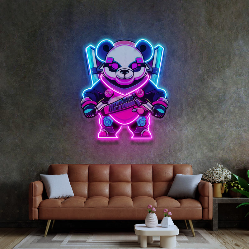 Panda Warrior LED Neon Sign Light Pop Art