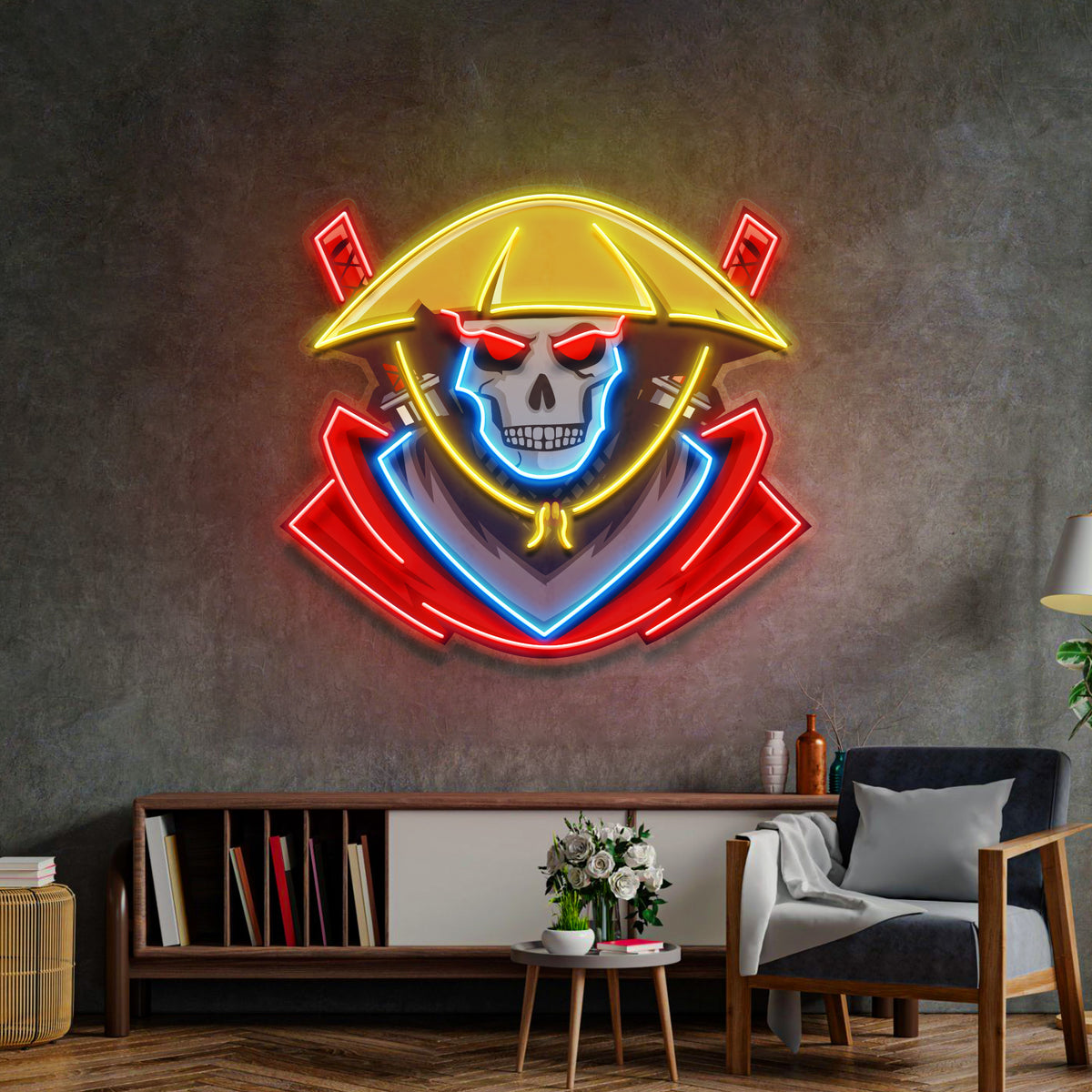 Dark Samurai Skull LED Neon Sign Light Pop Art