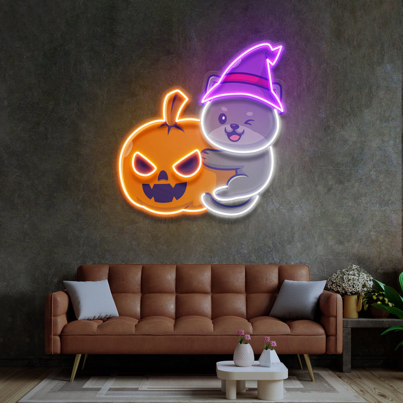 Dog And Pumpkin LED Neon Sign Light Pop Art