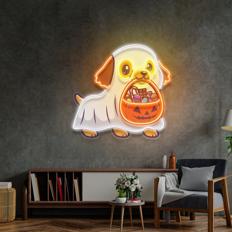 Ghost Dog With Pumpkin LED Neon Sign Light Pop Art