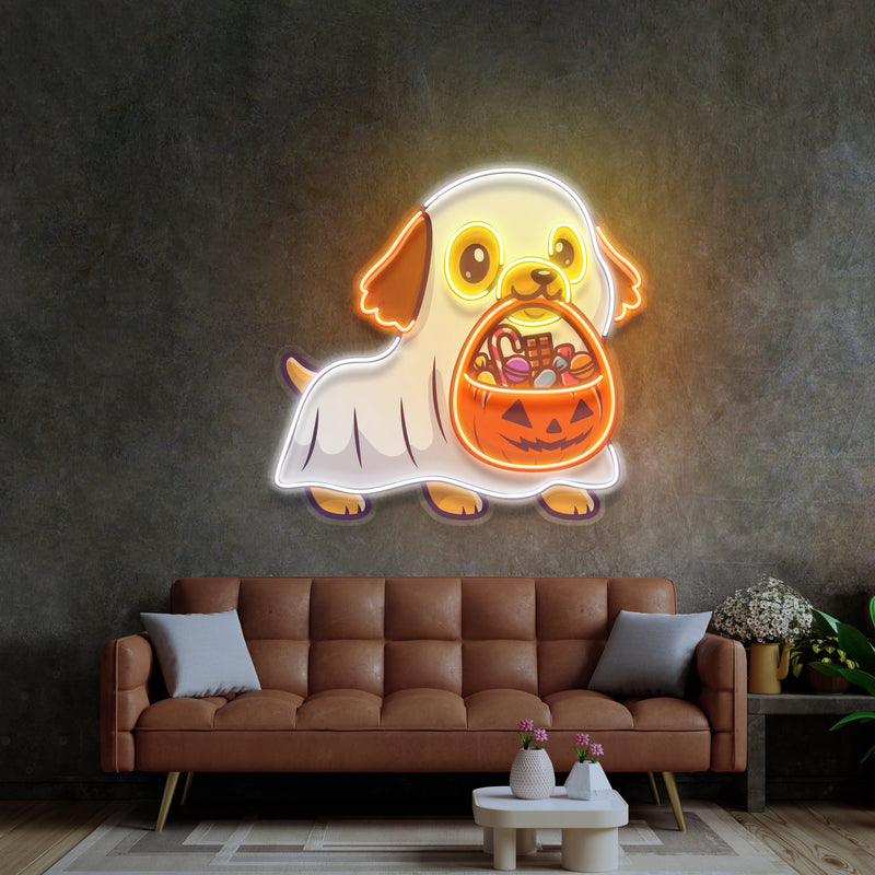 Ghost Dog With Pumpkin LED Neon Sign Light Pop Art