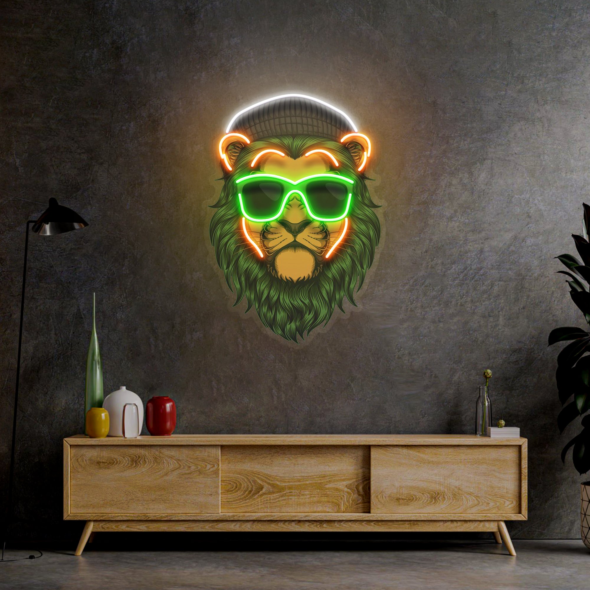Green Lion LED Neon Sign Light Pop Art
