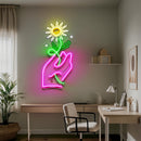 Hand Holding Flower LED Neon Sign Light Pop Art