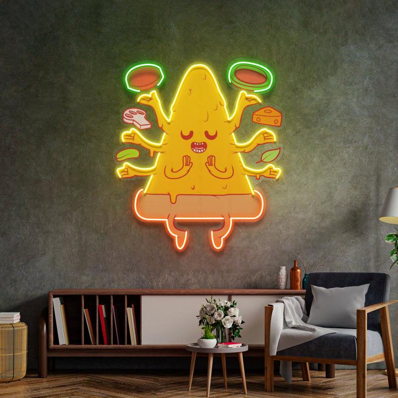 Meditating Pizza LED Neon Sign Light Pop Art