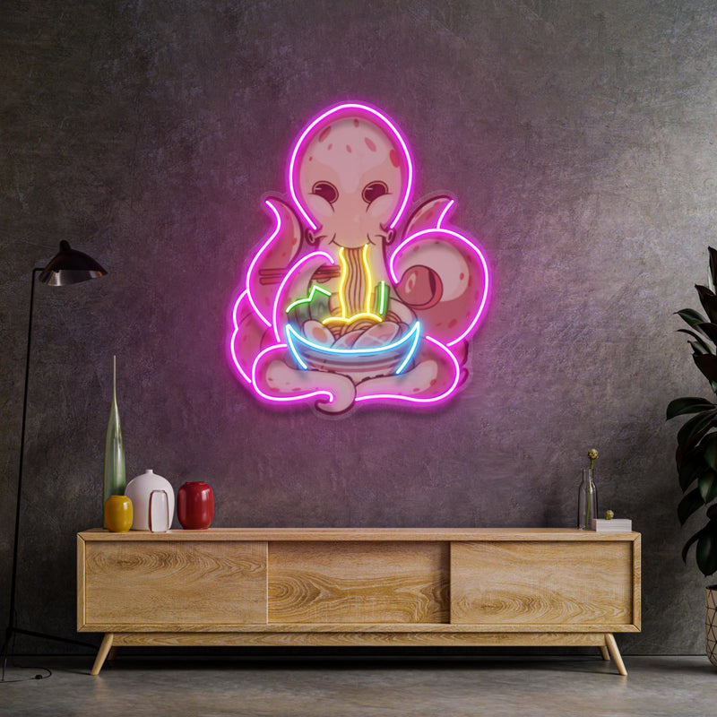 Octopus Eating Ramen LED Neon Sign Light Pop Art