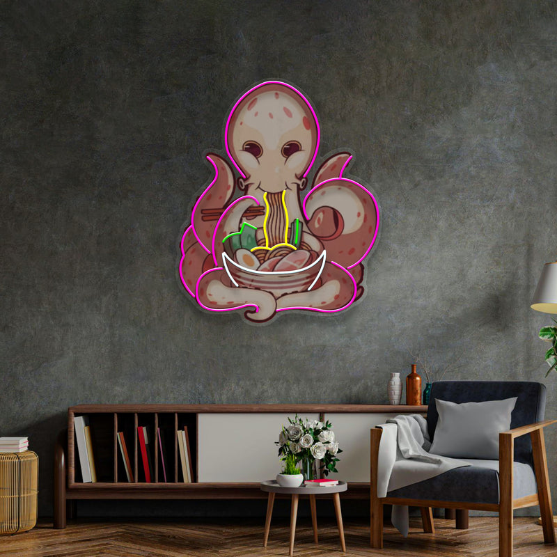 Octopus Eating Ramen LED Neon Sign Light Pop Art