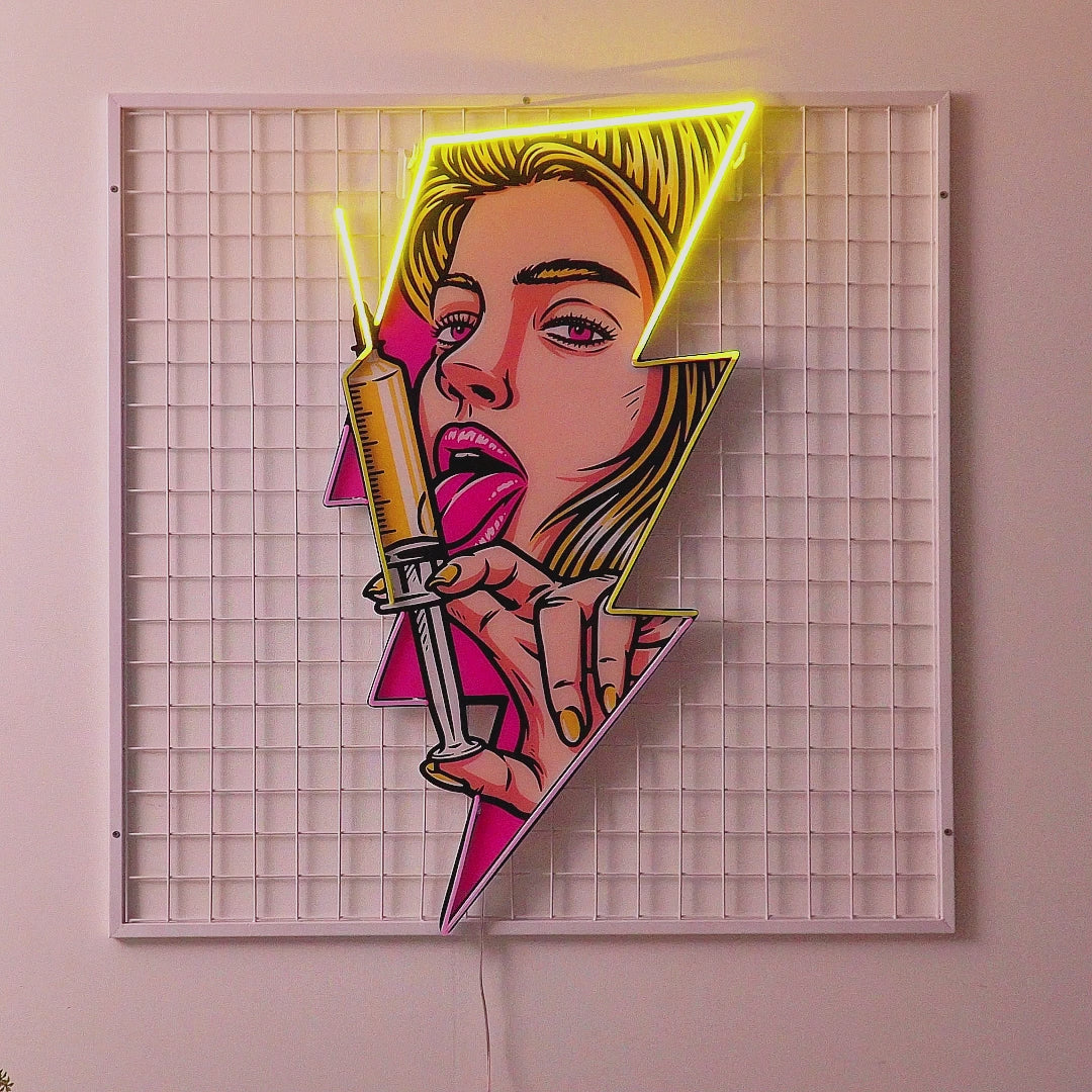 Beautiful Woman Is Holding An Injection LED Neon Sign Light Pop Art