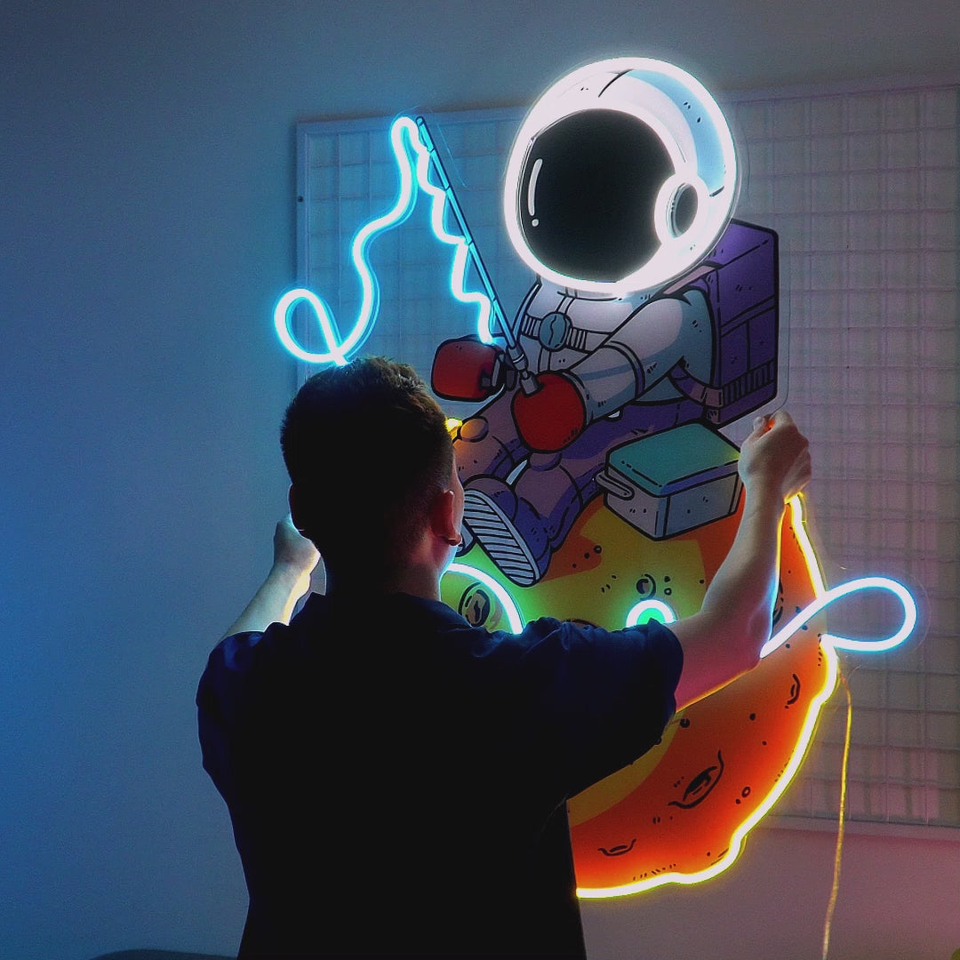 Astronaut Fishing Led Neon Acrylic Artwork