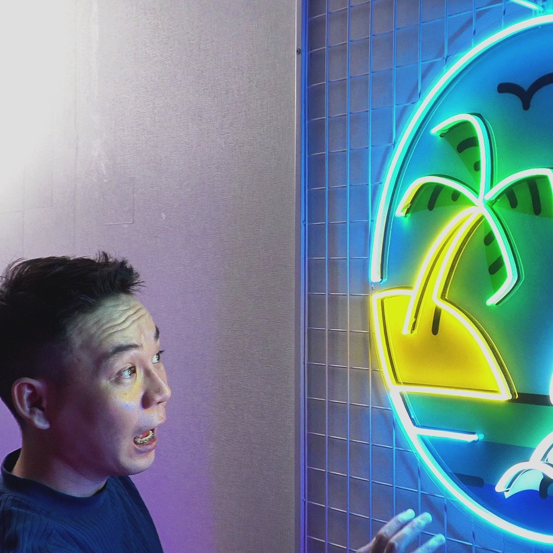 Hawaii Beach Circle LED Neon Sign Light Pop Art