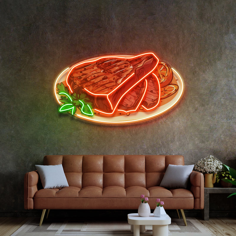 Meat Neon Sign Steak Beef Steak LED Neon Sign Light Pop Art