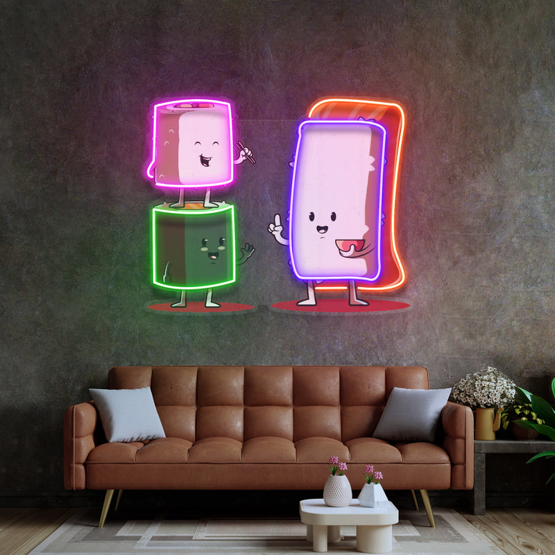 Sushi Characters LED Neon Sign Light Pop Art