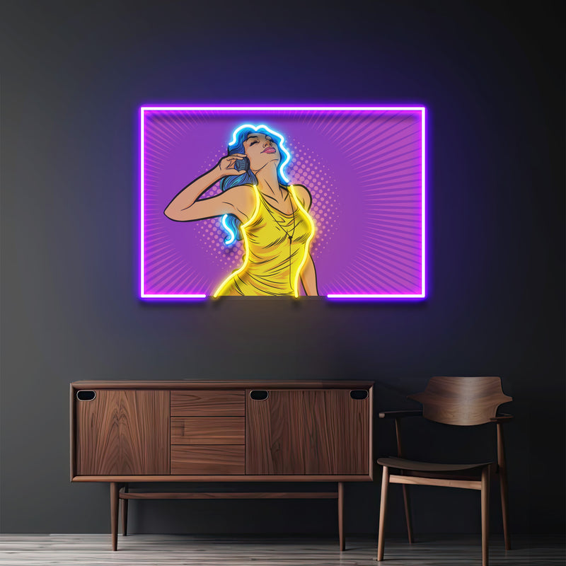 Women Listen Music LED Neon Sign Light Pop Art