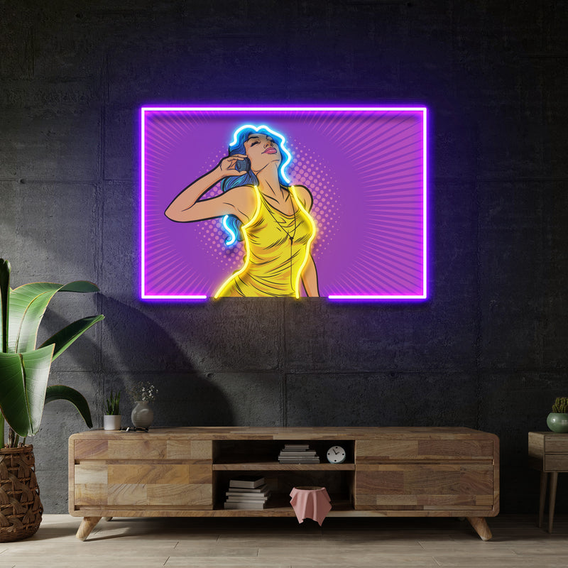 Women Listen Music LED Neon Sign Light Pop Art