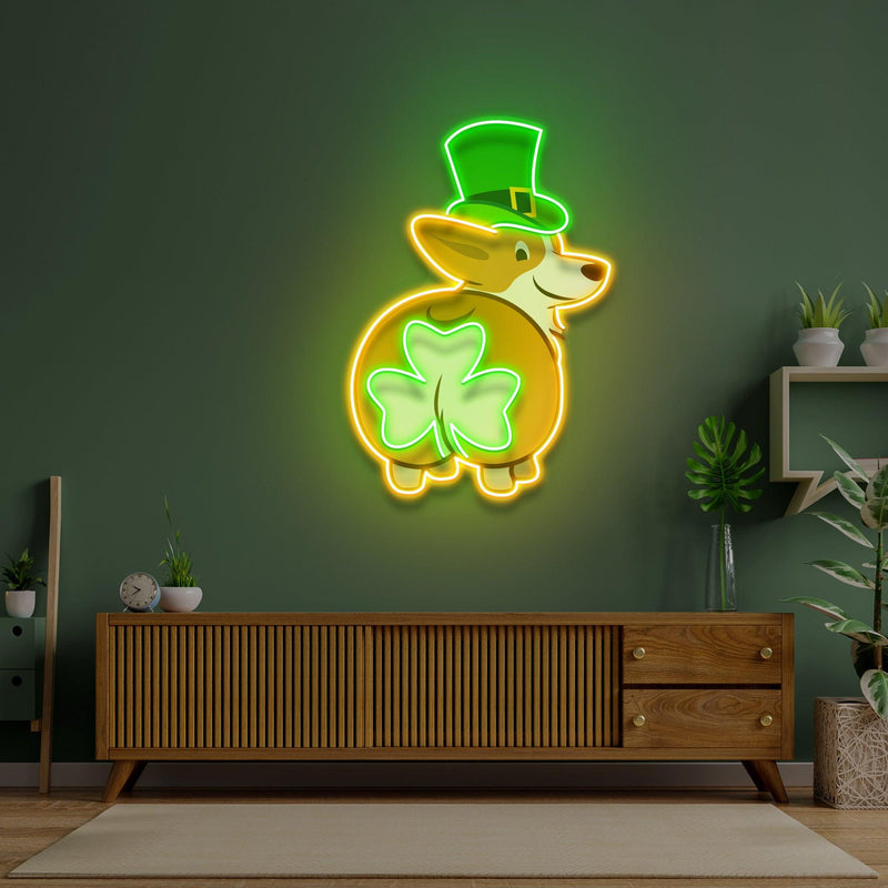 Corgi Irish Shamrock Saint Patrick Day LED Neon Signs - Custom Neon Signs | LED Neon Signs | Zanvis Neon®