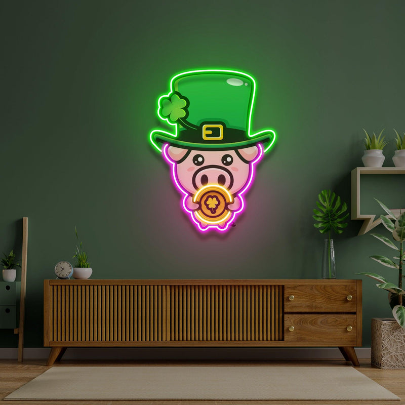 Cute Leprechaun Pig Saint Patrick Day LED Neon Signs - Custom Neon Signs | LED Neon Signs | Zanvis Neon®
