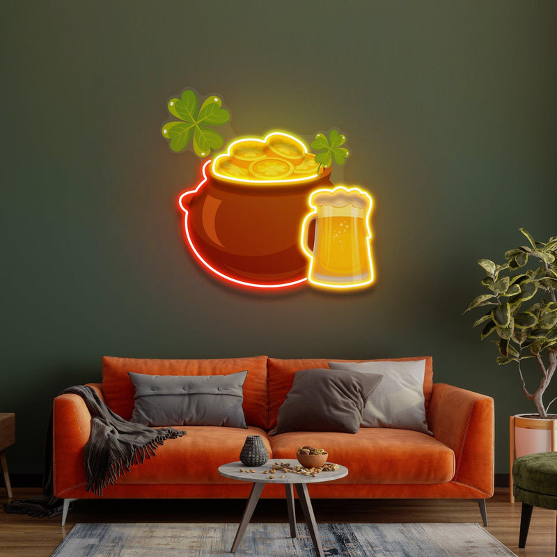 Pot of Gold and Beer St Patrick Day LED Neon Signs - Custom Neon Signs | LED Neon Signs | Zanvis Neon®