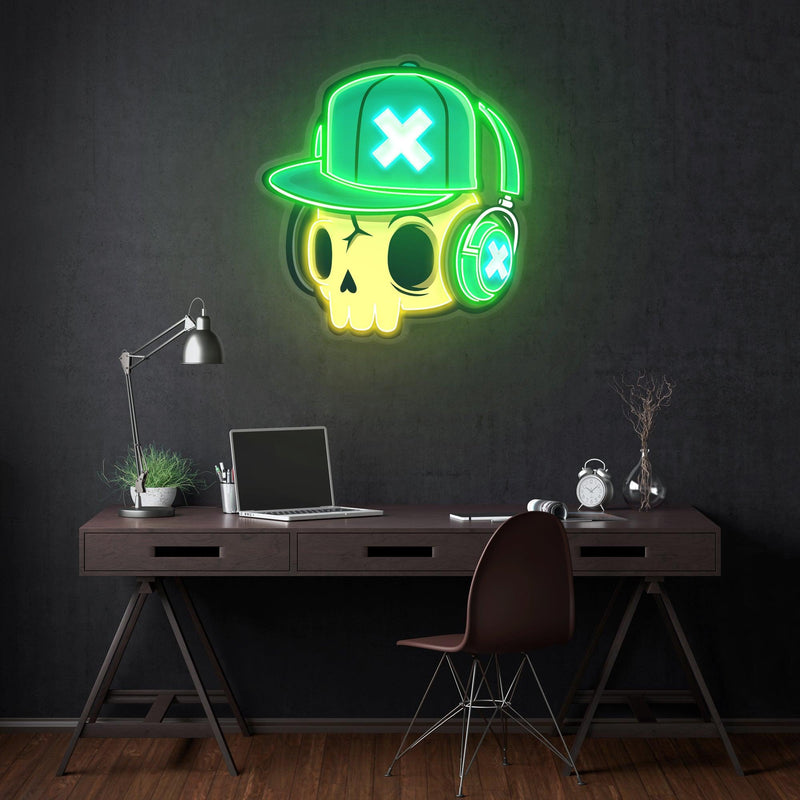 Skull and Headphones Led Neon Acrylic Artwork - Custom Neon Signs | LED Neon Signs | Zanvis Neon®