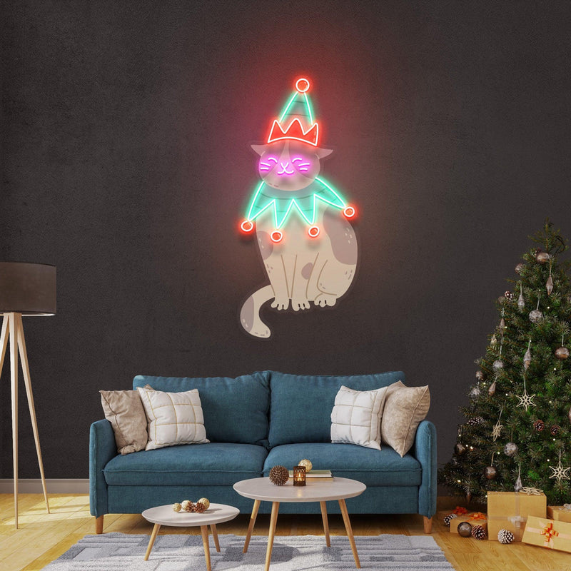 Christmas Costumed Cat Neon Sign