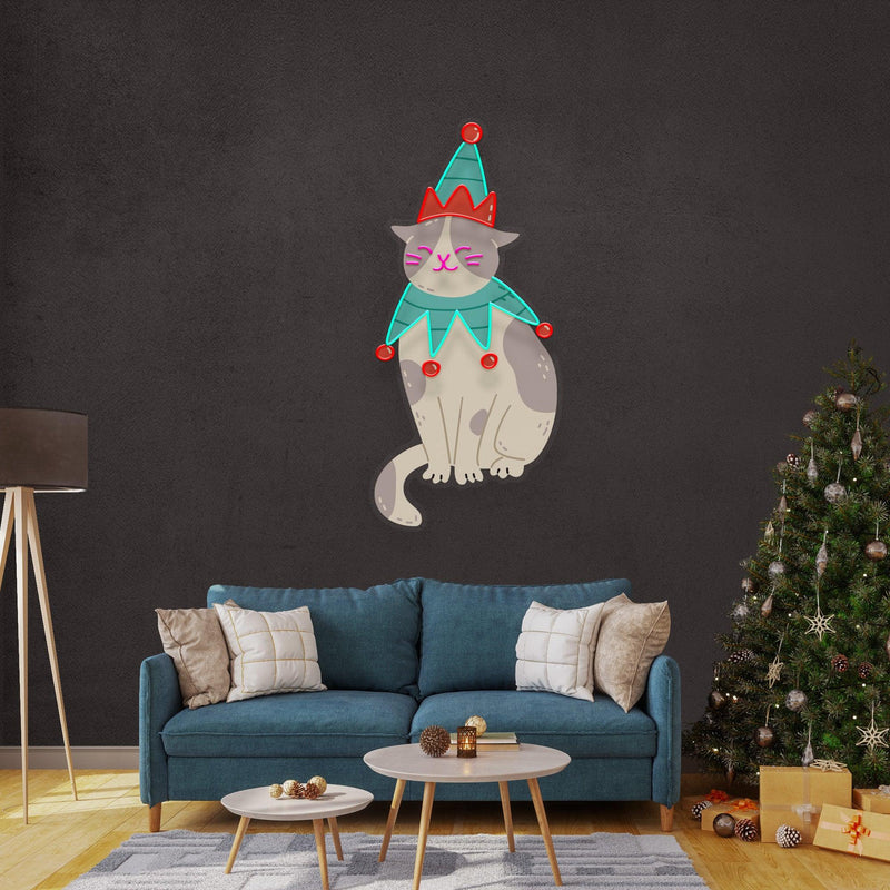 Christmas Costumed Cat Neon Sign