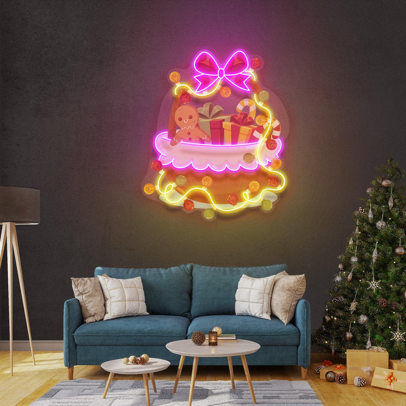 Christmas Gift Basket Neon Sign - Custom Neon Signs | LED Neon Signs | Zanvis Neon®