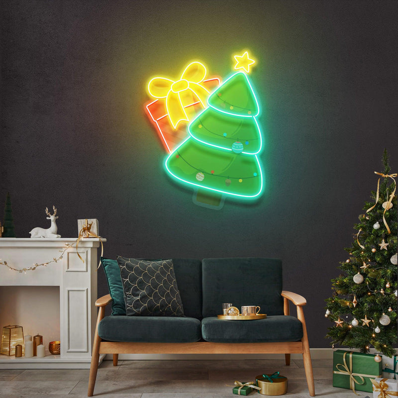 Christmas Tree Gift LED Neon Acrylic Artwork - Custom Neon Signs | LED Neon Signs | Zanvis Neon®