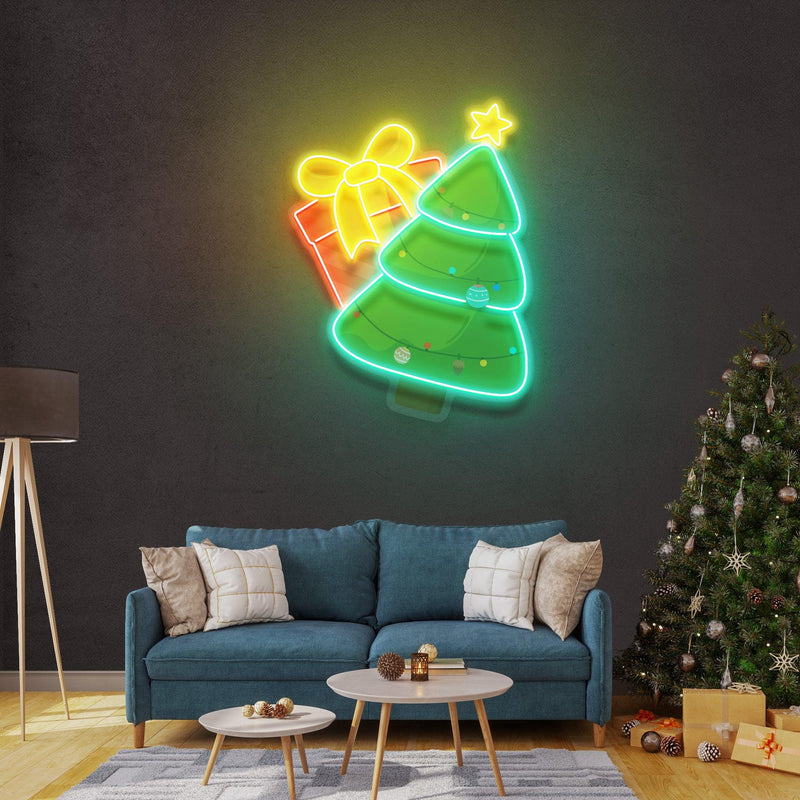 Christmas Tree Gift LED Neon Acrylic Artwork - Custom Neon Signs | LED Neon Signs | Zanvis Neon®