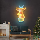 Deer On Gift Christmas LED Neon Acrylic Artwork - Custom Neon Signs | LED Neon Signs | Zanvis Neon®