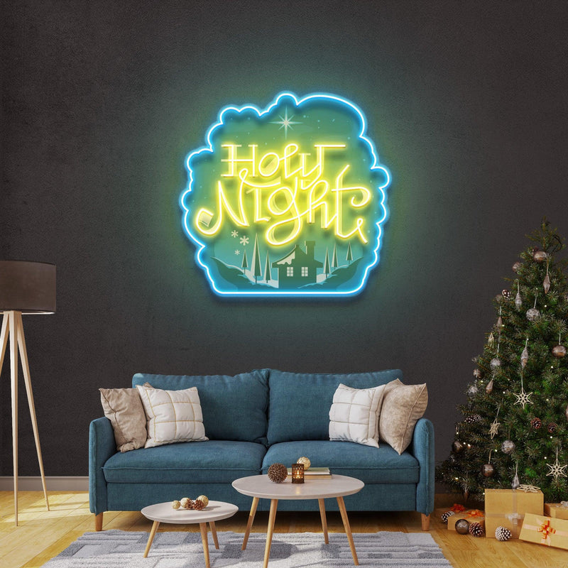 Holy Night Xmas LED Neon Acrylic Artwork - Custom Neon Signs | LED Neon Signs | Zanvis Neon®