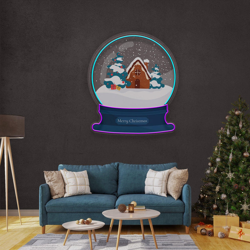 House Scene Globe Christmas LED Neon Acrylic Artwork - Custom Neon Signs | LED Neon Signs | Zanvis Neon®