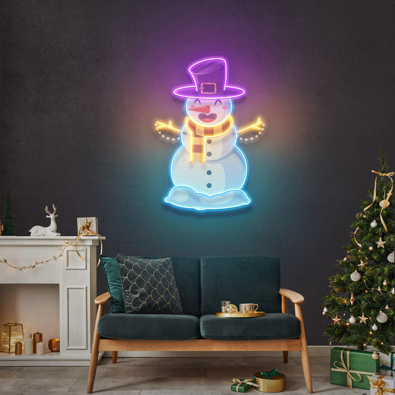 Hugging Snowman Christmas LED Neon Acrylic Artwork - Custom Neon Signs | LED Neon Signs | Zanvis Neon®