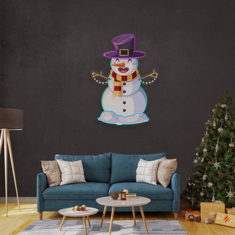 Hugging Snowman Christmas LED Neon Acrylic Artwork - Custom Neon Signs | LED Neon Signs | Zanvis Neon®