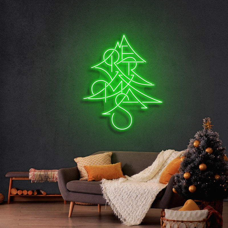Merry Xmas Pine Tree Neon Sign