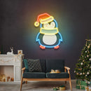 Penguin With Xmas Hat LED Neon Acrylic Artwork - Custom Neon Signs | LED Neon Signs | Zanvis Neon®