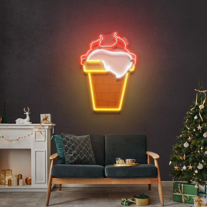 Santa Stuck in Chimney Christmas LED Neon Acrylic Artwork - Custom Neon Signs | LED Neon Signs | Zanvis Neon®