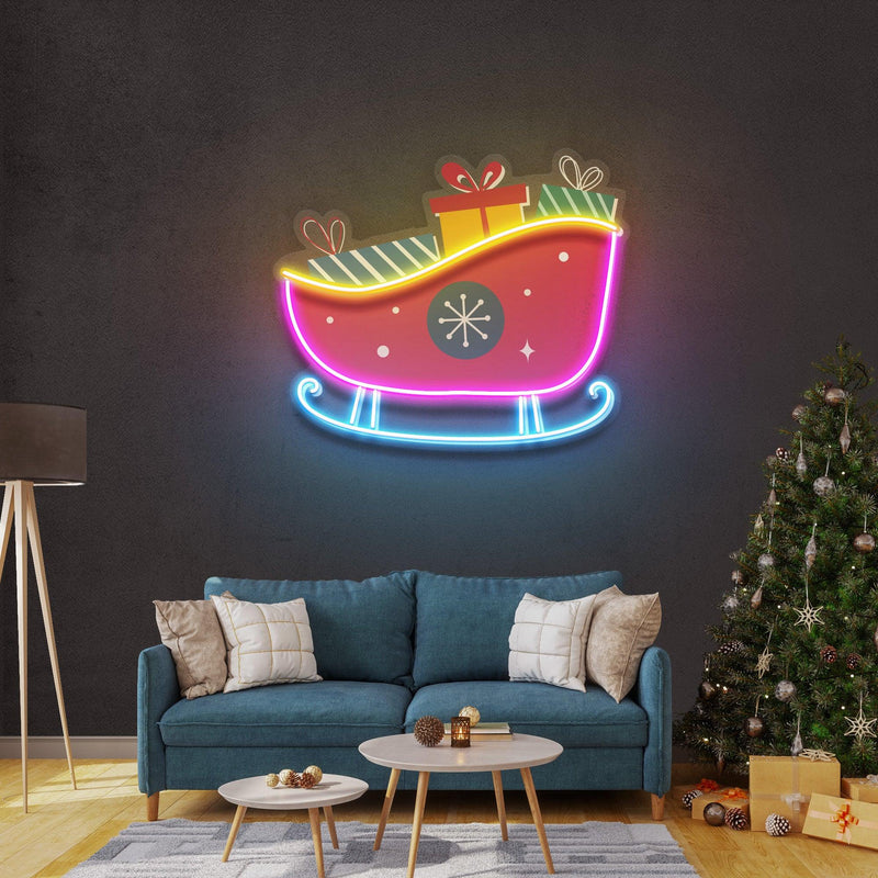 Sleigh With Gifts Christmas LED Neon Acrylic Artwork - Custom Neon Signs | LED Neon Signs | Zanvis Neon®
