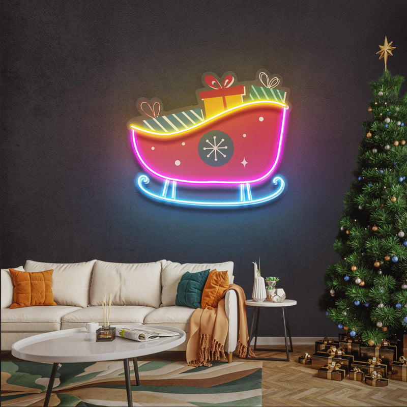 Sleigh With Gifts Christmas LED Neon Acrylic Artwork - Custom Neon Signs | LED Neon Signs | Zanvis Neon®