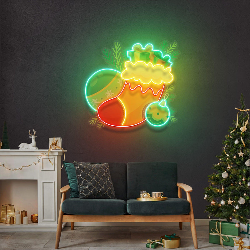 Sock of Gifts Christmas LED Neon Acrylic Artwork