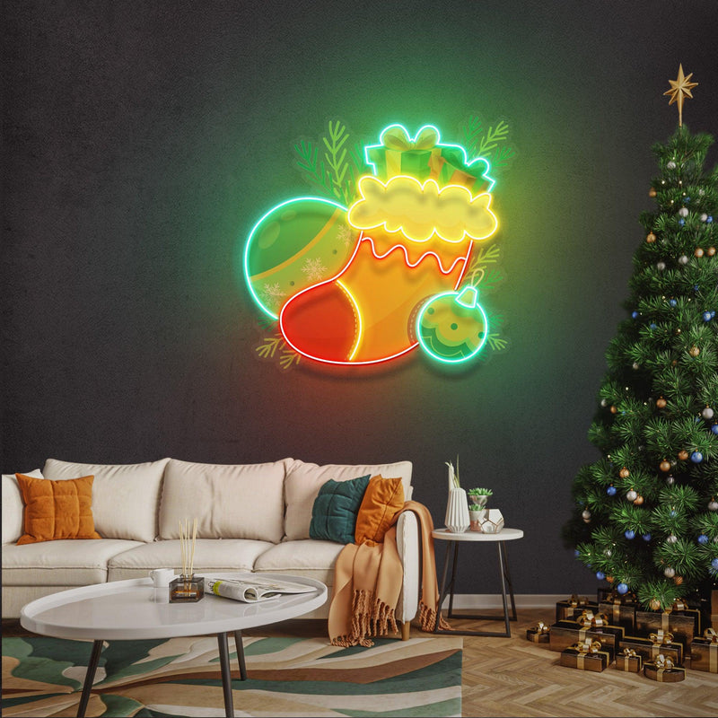 Sock of Gifts Christmas LED Neon Acrylic Artwork - Custom Neon Signs | LED Neon Signs | Zanvis Neon®