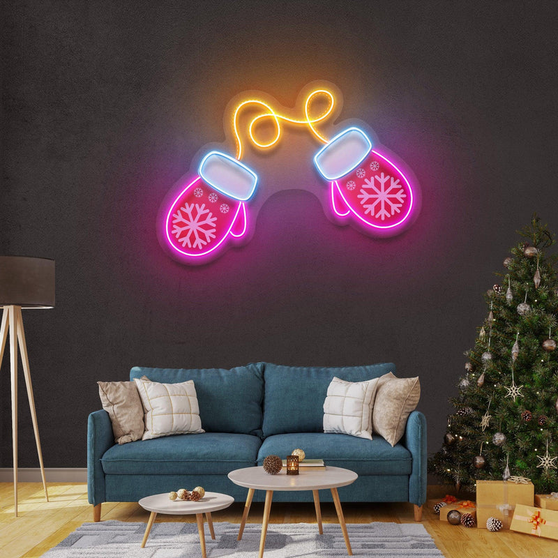 Vibrant Noel Red Gloves Christmas LED Neon Acrylic Artwork - Custom Neon Signs | LED Neon Signs | Zanvis Neon®