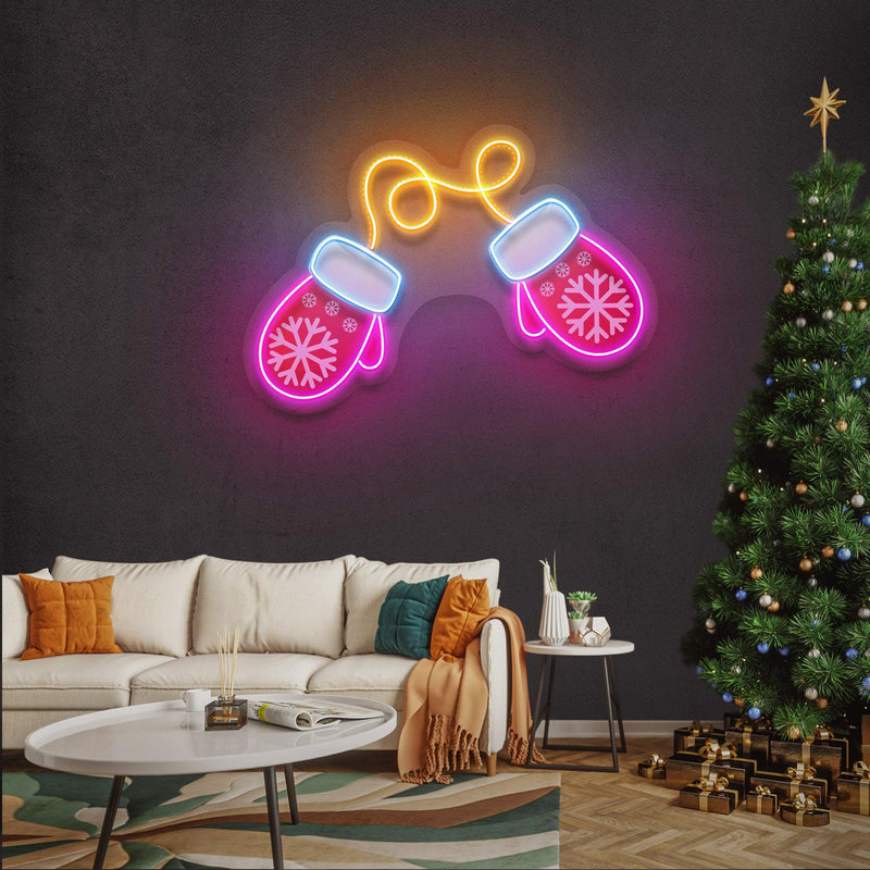 Vibrant Noel Red Gloves Christmas LED Neon Acrylic Artwork - Custom Neon Signs | LED Neon Signs | Zanvis Neon®
