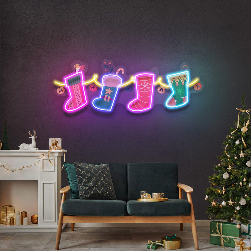 Xmas Socks Family LED Neon Acrylic Artwork - Custom Neon Signs | LED Neon Signs | Zanvis Neon®