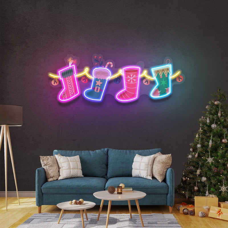 Xmas Socks Family LED Neon Acrylic Artwork