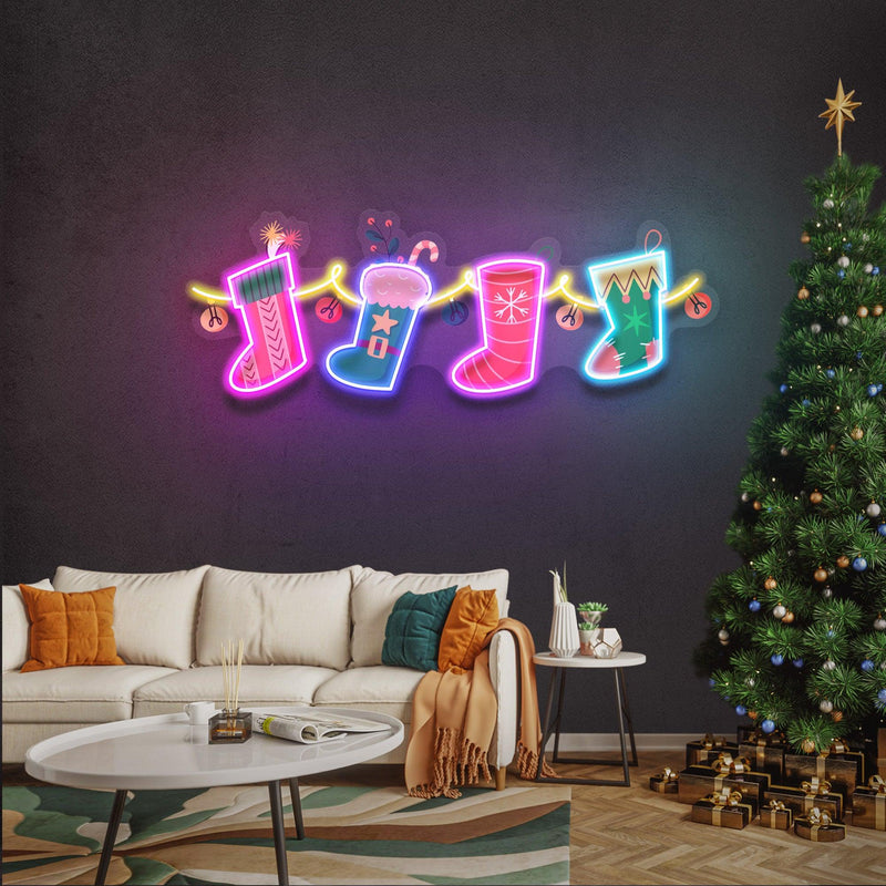 Xmas Socks Family LED Neon Acrylic Artwork - Custom Neon Signs | LED Neon Signs | Zanvis Neon®